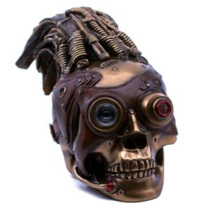 STEAMPUNK SKULL WITH WIRE HAIR AND LEATHER GOGGLES